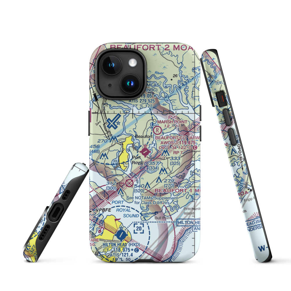 Beaufort County Airport (ARW) VFR Sectional  Tough iPhone Case iPhone 15 model shown