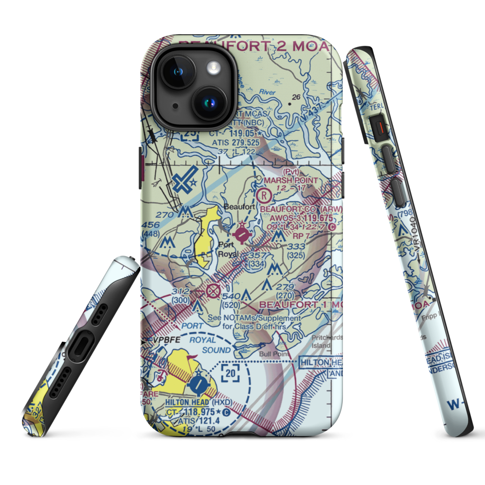 Beaufort County Airport (ARW) VFR Sectional  Tough iPhone Case iPhone 15 Plus model shown
