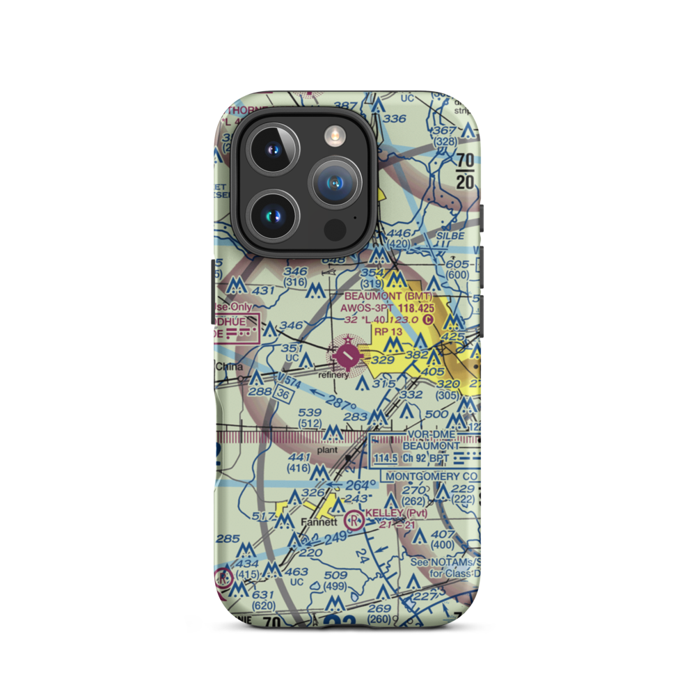 Beaumont Municipal Airport (BMT) VFR Sectional  Tough iPhone Case iPhone 16 Pro model shown