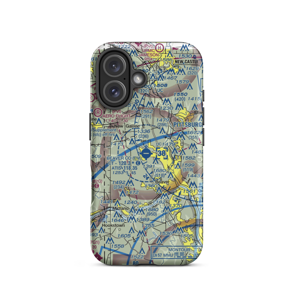 Beaver County Airport (BVI) VFR Sectional  Tough iPhone Case iPhone 16 model shown