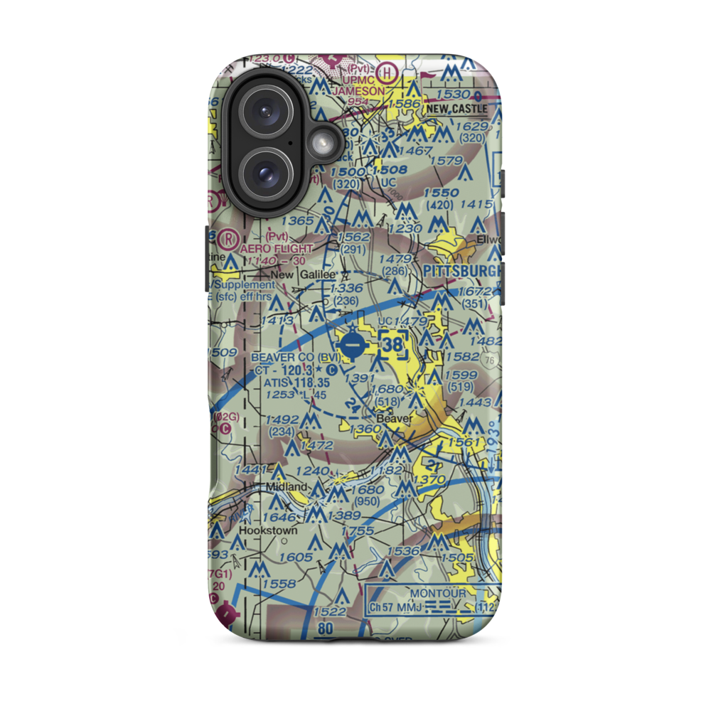 Beaver County Airport (BVI) VFR Sectional  Tough iPhone Case iPhone 16 Plus model shown