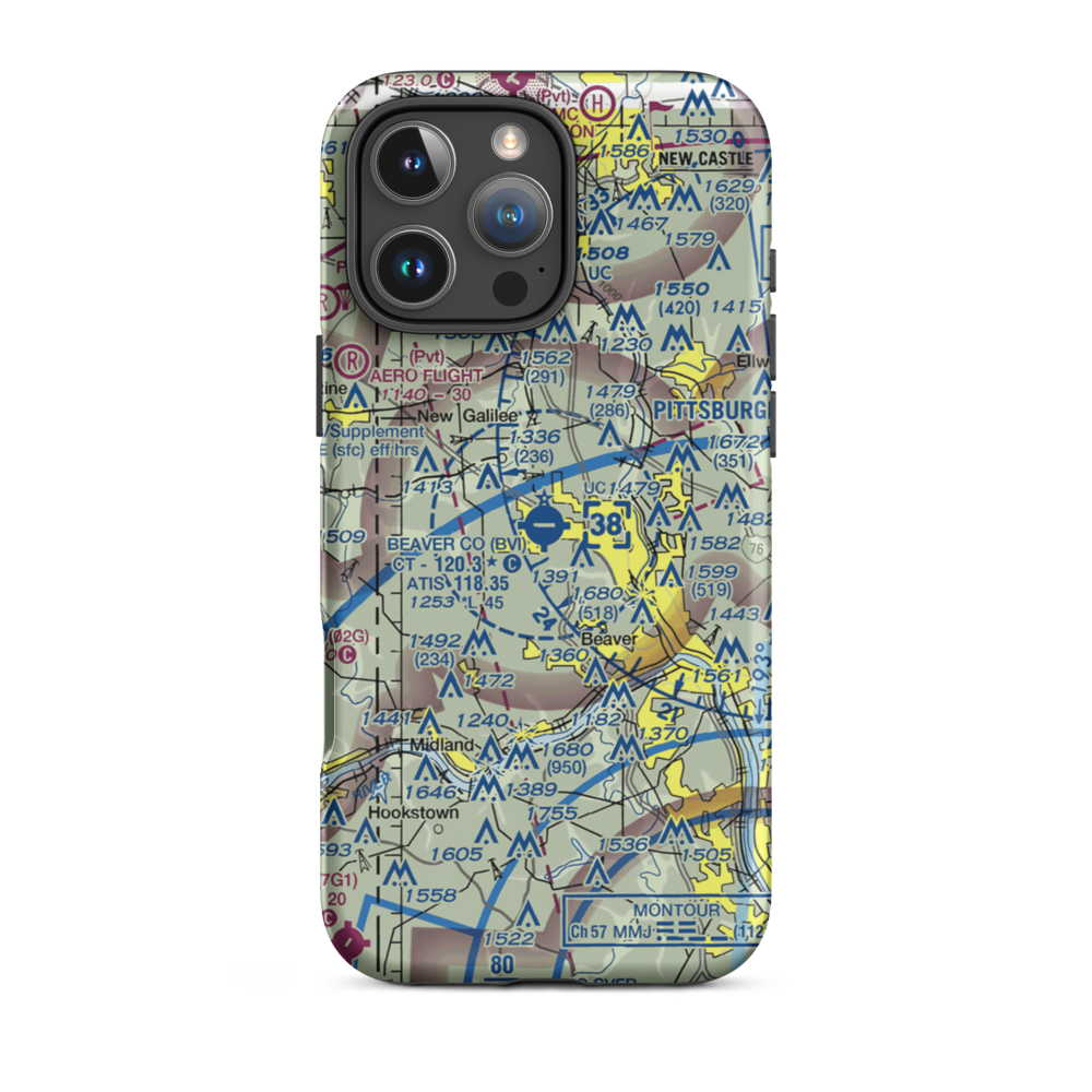 Beaver County Airport (BVI) VFR Sectional  Tough iPhone Case iPhone 16 Pro Max model shown