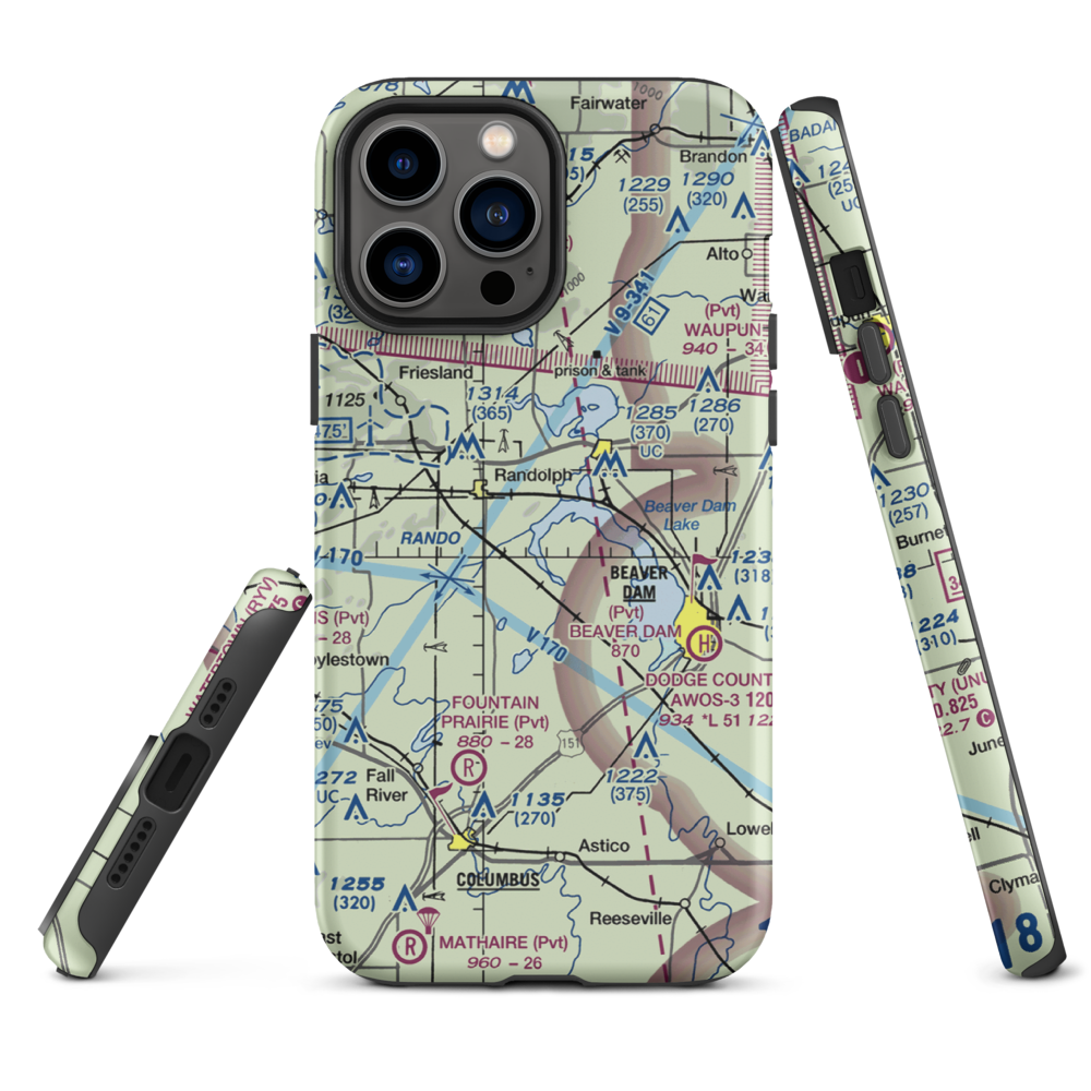Beaver Dam Lake Seaplane Base (1WI5) VFR Sectional  Tough iPhone Case iPhone 13 Pro Max model shown