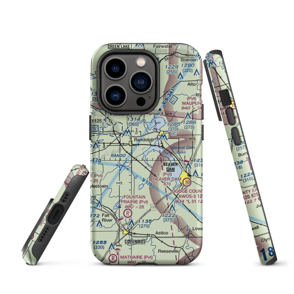 Beaver Dam Lake Seaplane Base (1WI5) VFR Sectional  Tough iPhone Case iPhone 14 Pro model shown