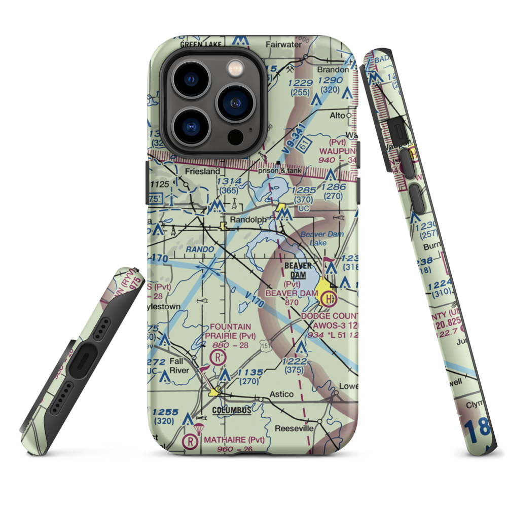 Beaver Dam Lake Seaplane Base (1WI5) VFR Sectional  Tough iPhone Case iPhone 14 Pro Max model shown