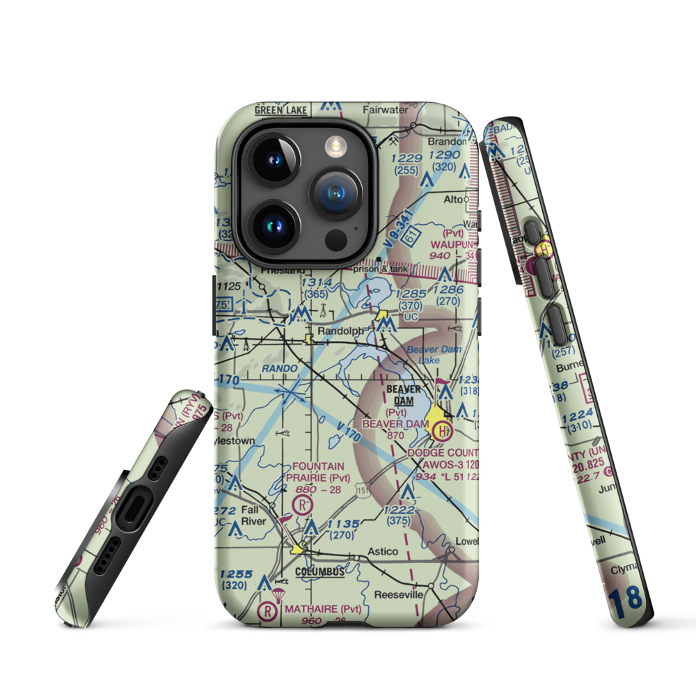 Beaver Dam Lake Seaplane Base (1WI5) VFR Sectional  Tough iPhone Case iPhone 15 Pro model shown