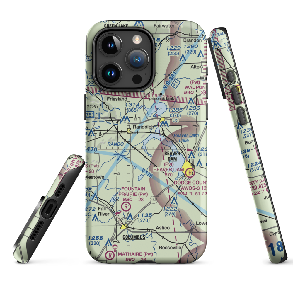 Beaver Dam Lake Seaplane Base (1WI5) VFR Sectional  Tough iPhone Case iPhone 15 Pro Max model shown