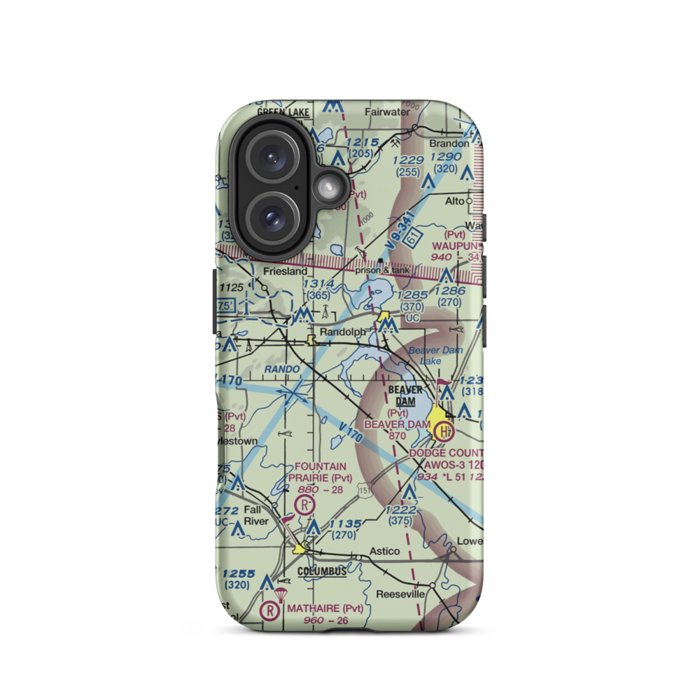 Beaver Dam Lake Seaplane Base (1WI5) VFR Sectional  Tough iPhone Case iPhone 16 model shown