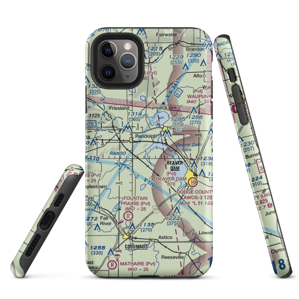 Beaver Dam Lake Seaplane Base (1WI5) VFR Sectional  Tough iPhone Case iPhone 11 Pro Max model shown