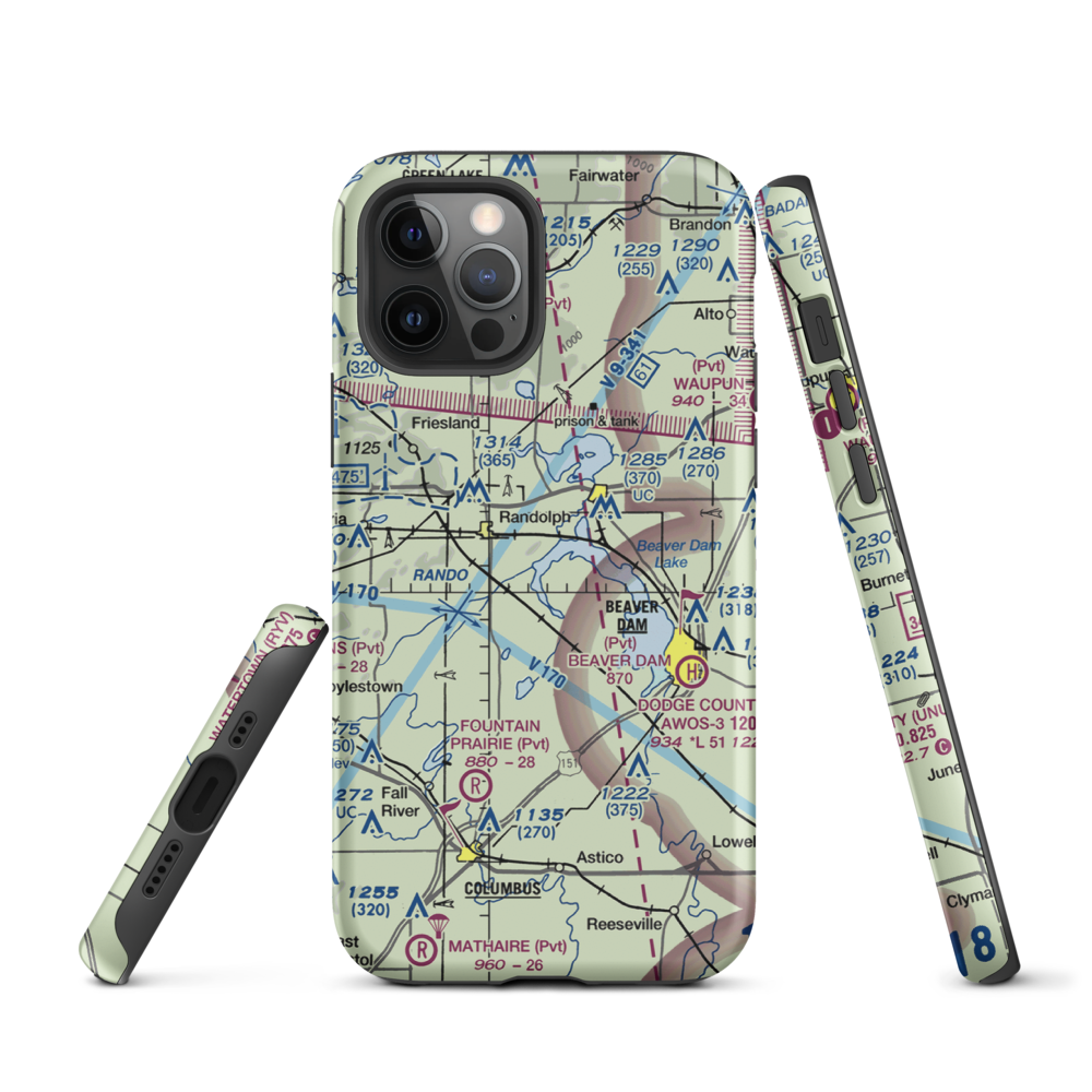 Beaver Dam Lake Seaplane Base (1WI5) VFR Sectional  Tough iPhone Case iPhone 12 Pro model shown