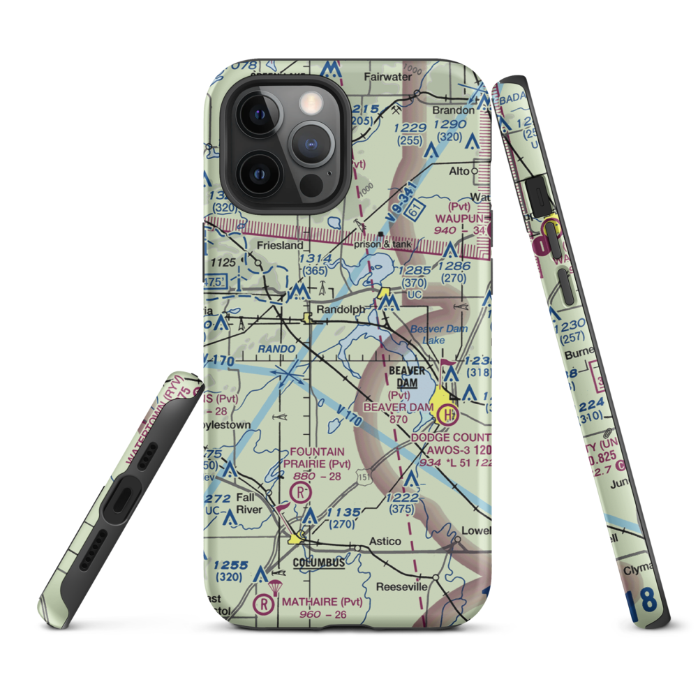 Beaver Dam Lake Seaplane Base (1WI5) VFR Sectional  Tough iPhone Case iPhone 12 Pro Max model shown