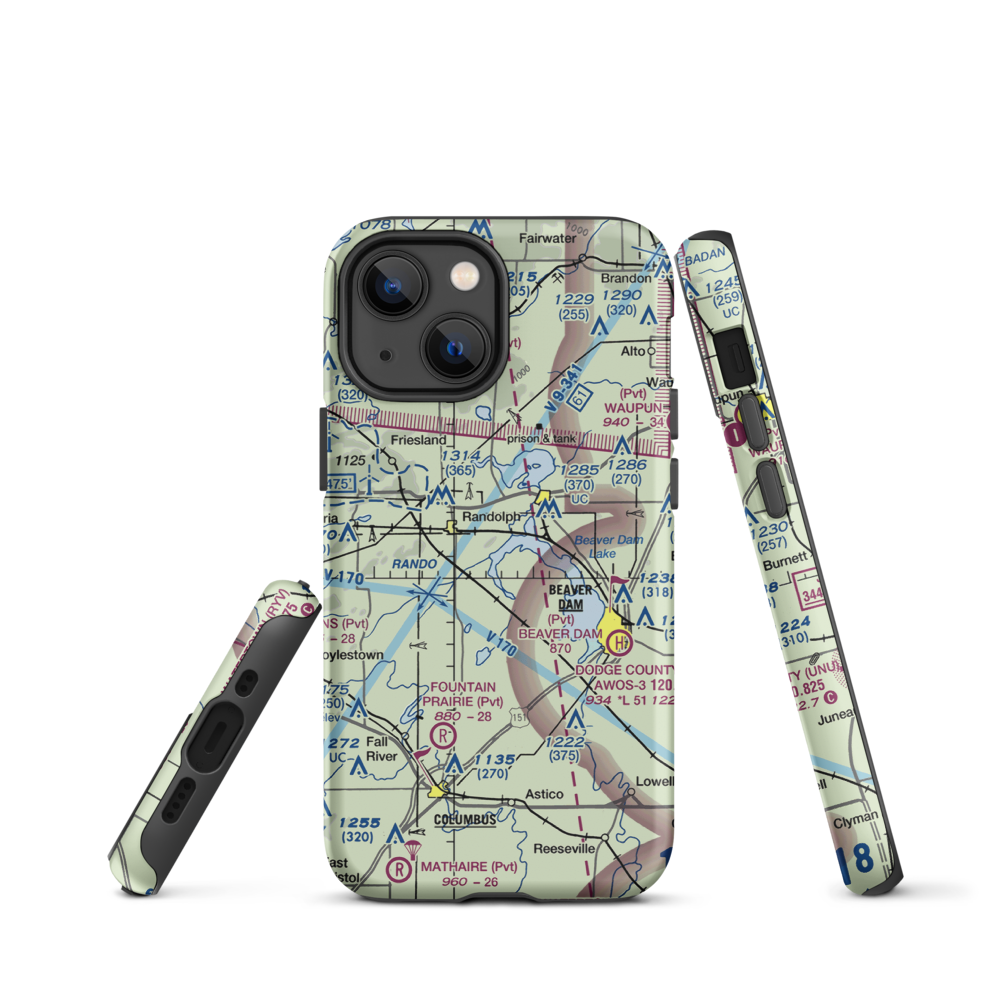 Beaver Dam Lake Seaplane Base (1WI5) VFR Sectional  Tough iPhone Case iPhone 13 mini model shown