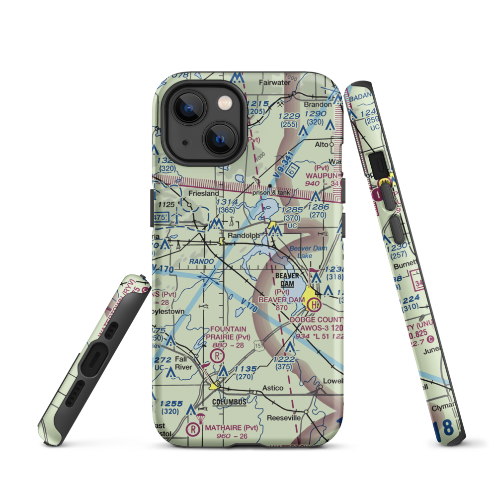 Beaver Dam Lake Seaplane Base (1WI5) VFR Sectional  Tough iPhone Case iPhone 13 model shown