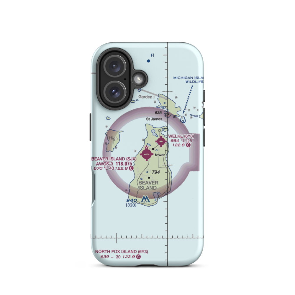 Beaver Island Airport (SJX) VFR Sectional  Tough iPhone Case iPhone 16 model shown