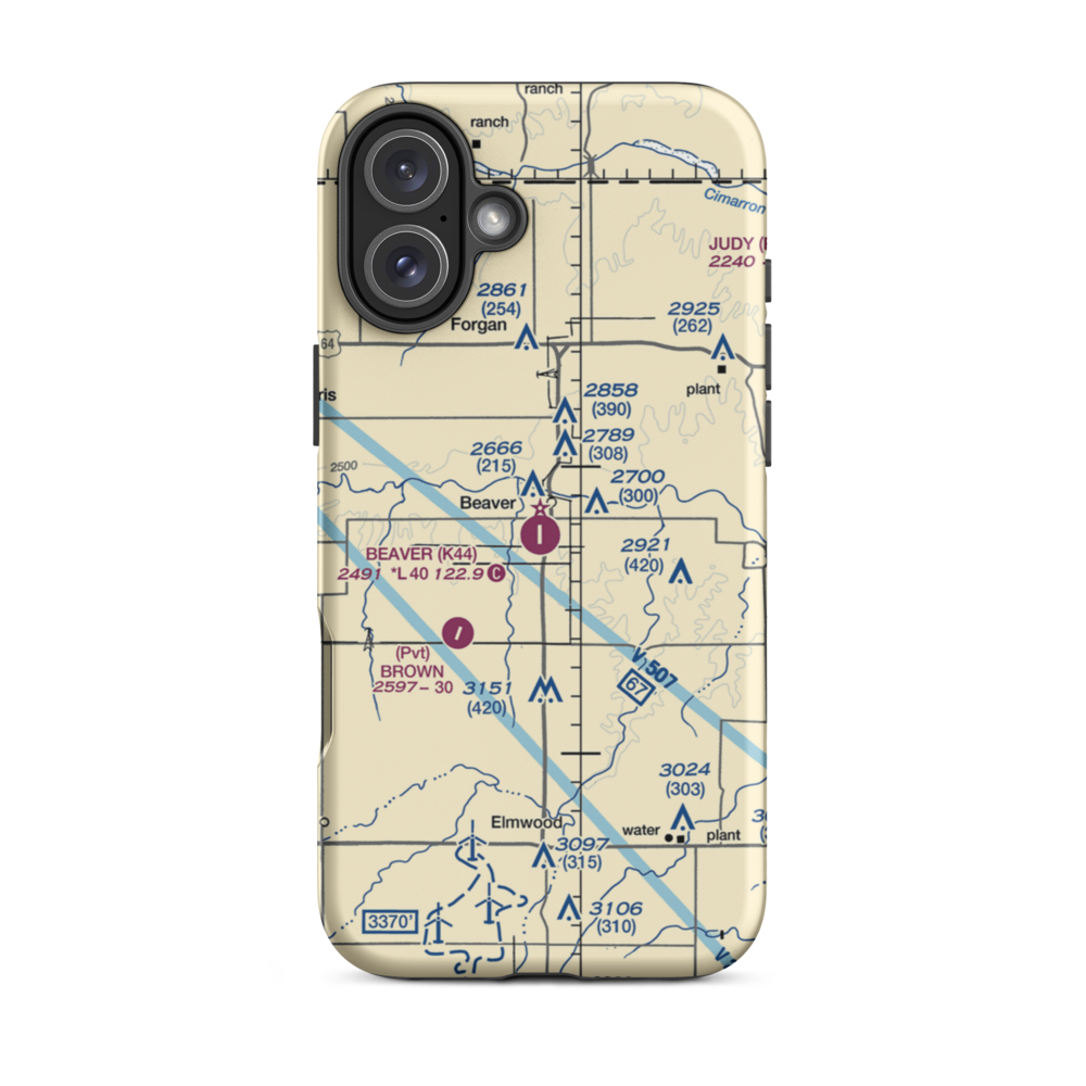 Beaver Municipal Airport (K44) VFR Sectional  Tough iPhone Case iPhone 16 Plus model shown