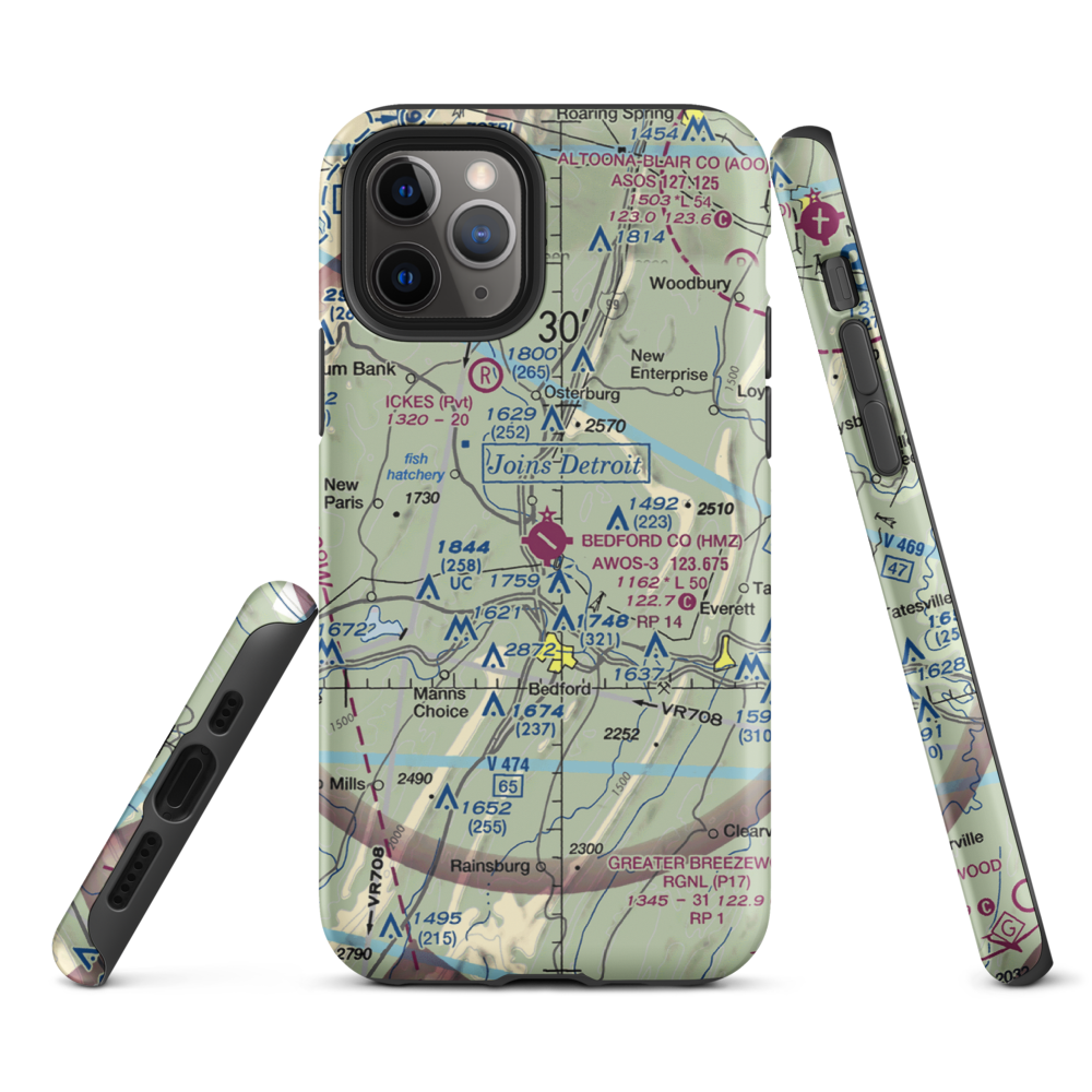 Bedford County Airport (HMZ) VFR Sectional  Tough iPhone Case iPhone 11 Pro model shown