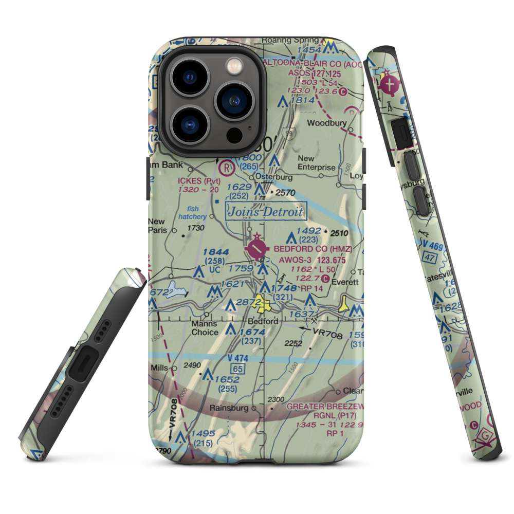 Bedford County Airport (HMZ) VFR Sectional  Tough iPhone Case iPhone 13 Pro Max model shown