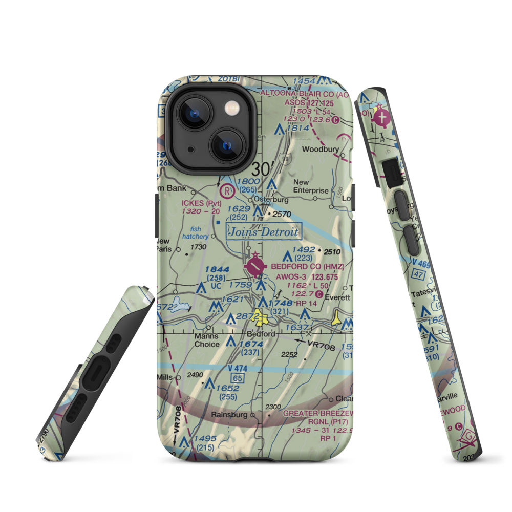 Bedford County Airport (HMZ) VFR Sectional  Tough iPhone Case iPhone 14 model shown