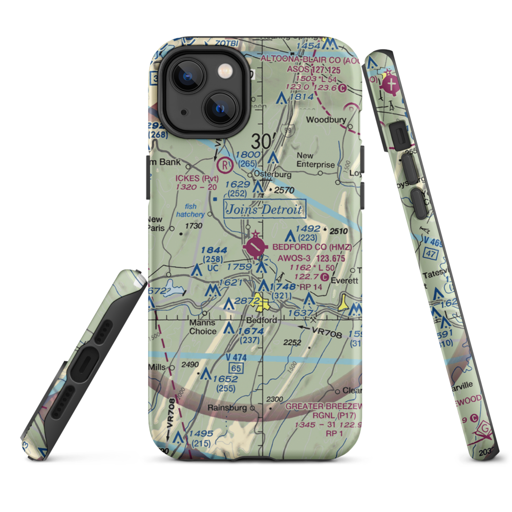 Bedford County Airport (HMZ) VFR Sectional  Tough iPhone Case iPhone 14 Plus model shown
