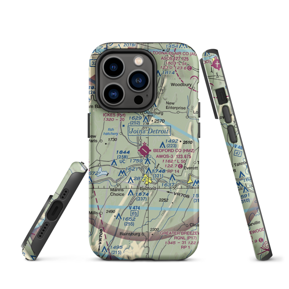 Bedford County Airport (HMZ) VFR Sectional  Tough iPhone Case iPhone 14 Pro model shown