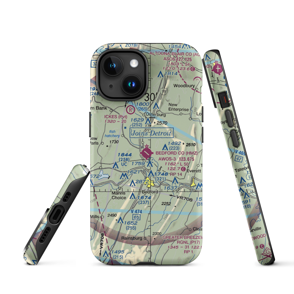 Bedford County Airport (HMZ) VFR Sectional  Tough iPhone Case iPhone 15 model shown