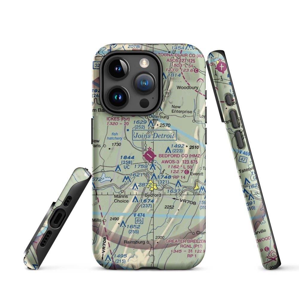 Bedford County Airport (HMZ) VFR Sectional  Tough iPhone Case iPhone 15 Pro model shown