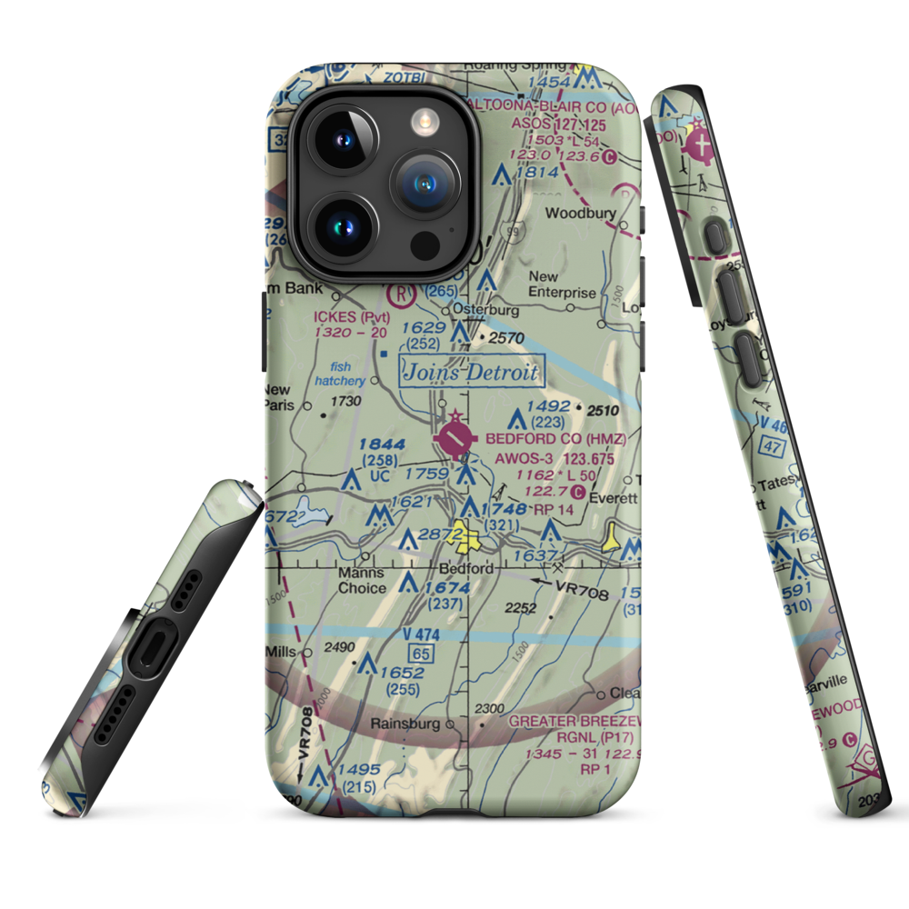 Bedford County Airport (HMZ) VFR Sectional  Tough iPhone Case iPhone 15 Pro Max model shown