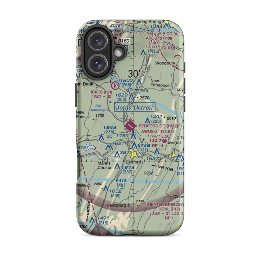 Bedford County Airport (HMZ) VFR Sectional  Tough iPhone Case iPhone 16 Plus model shown