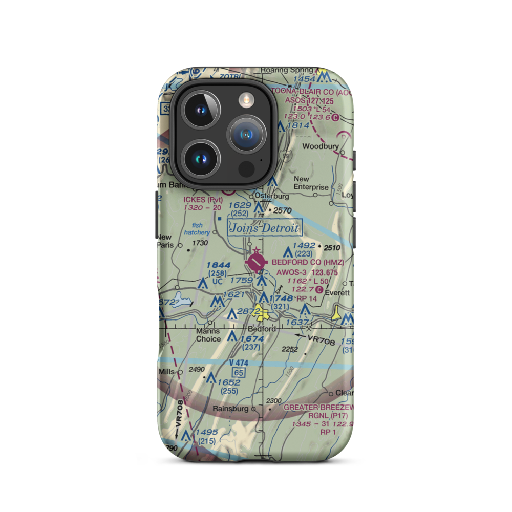 Bedford County Airport (HMZ) VFR Sectional  Tough iPhone Case iPhone 16 Pro model shown
