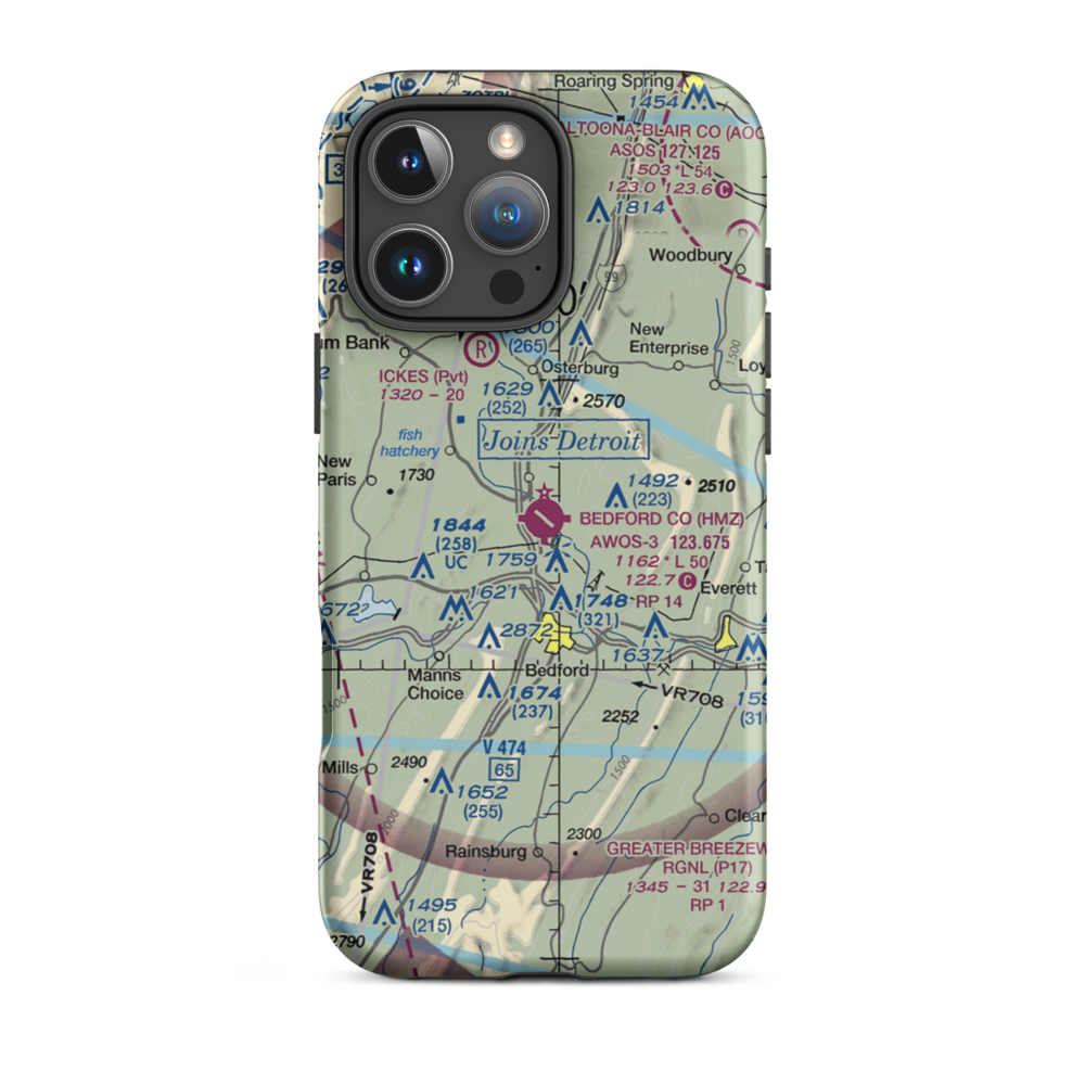 Bedford County Airport (HMZ) VFR Sectional  Tough iPhone Case iPhone 16 Pro Max model shown