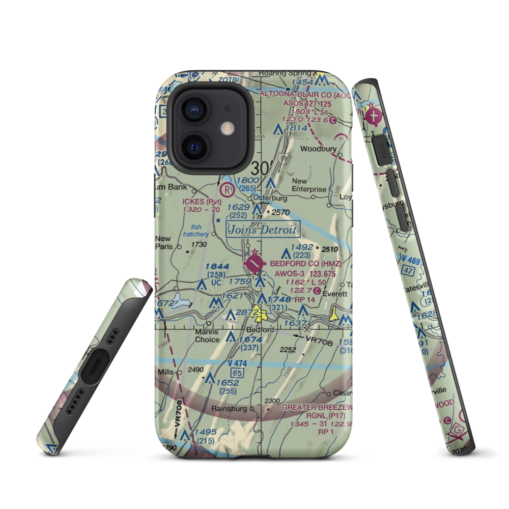 Bedford County Airport (HMZ) VFR Sectional  Tough iPhone Case iPhone 12 model shown