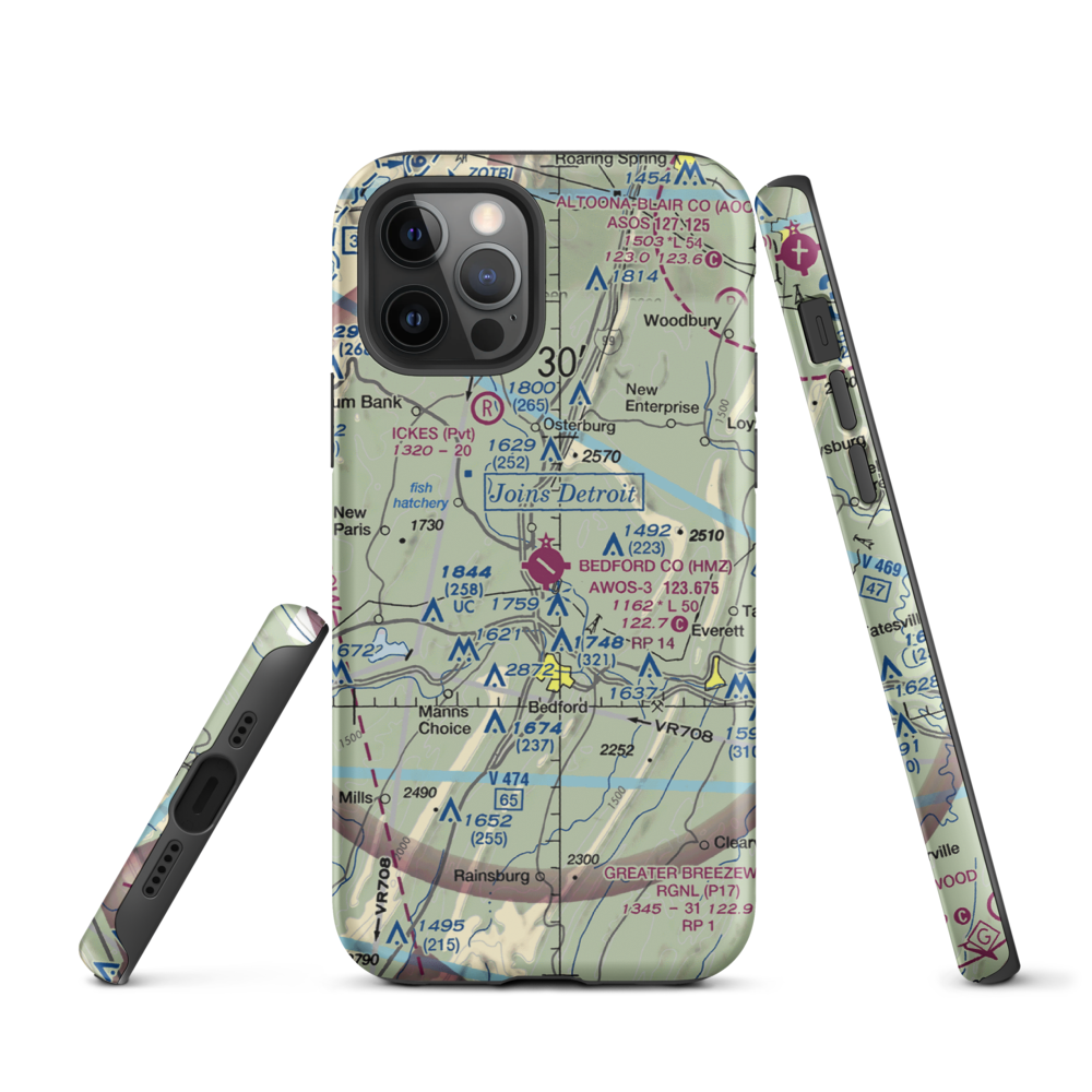 Bedford County Airport (HMZ) VFR Sectional  Tough iPhone Case iPhone 12 Pro model shown