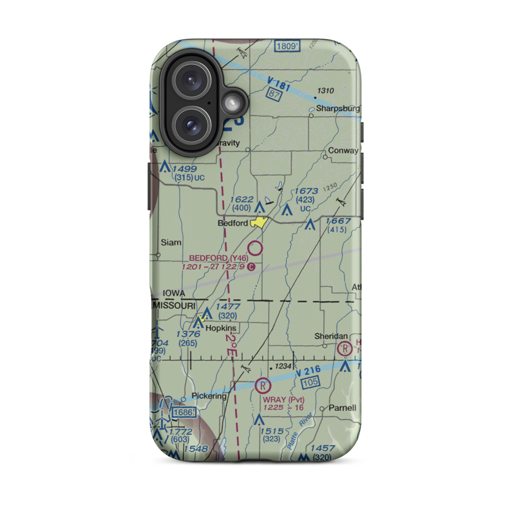 Bedford Municipal Airport (Y46) VFR Sectional  Tough iPhone Case iPhone 16 Plus model shown