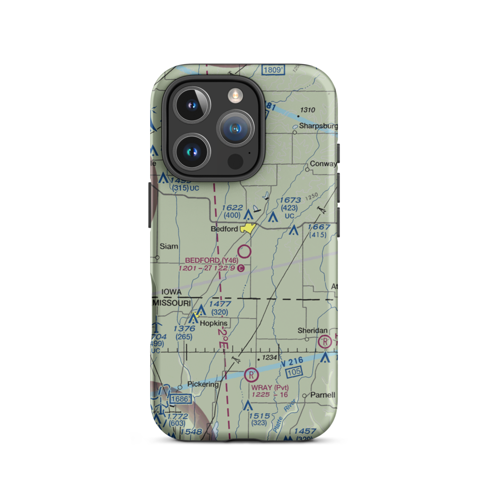 Bedford Municipal Airport (Y46) VFR Sectional  Tough iPhone Case iPhone 16 Pro model shown