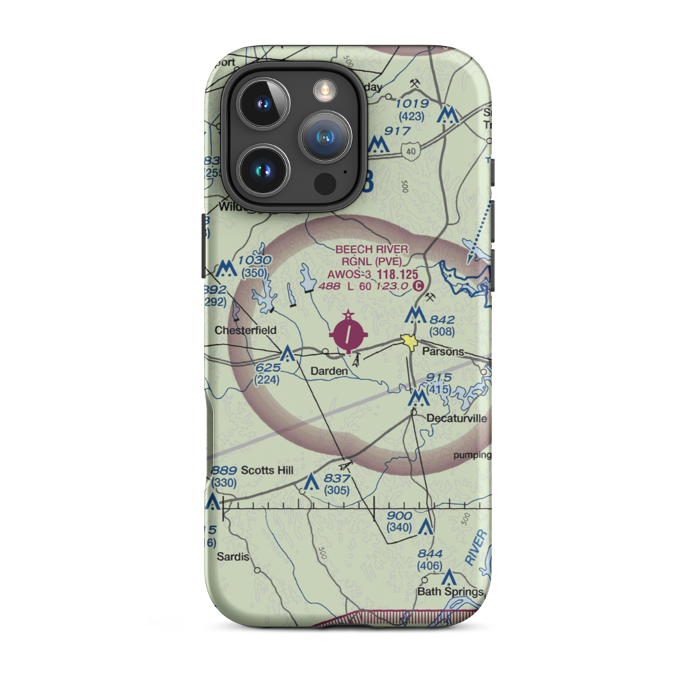 Beech River Regional Airport (PVE) VFR Sectional  Tough iPhone Case iPhone 16 Pro Max model shown