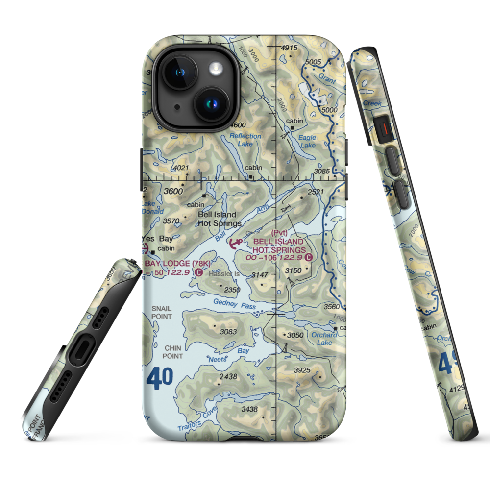 Bell Island Hot Springs Seaplane Base (KBE) VFR Sectional  Tough iPhone Case iPhone 15 Plus model shown