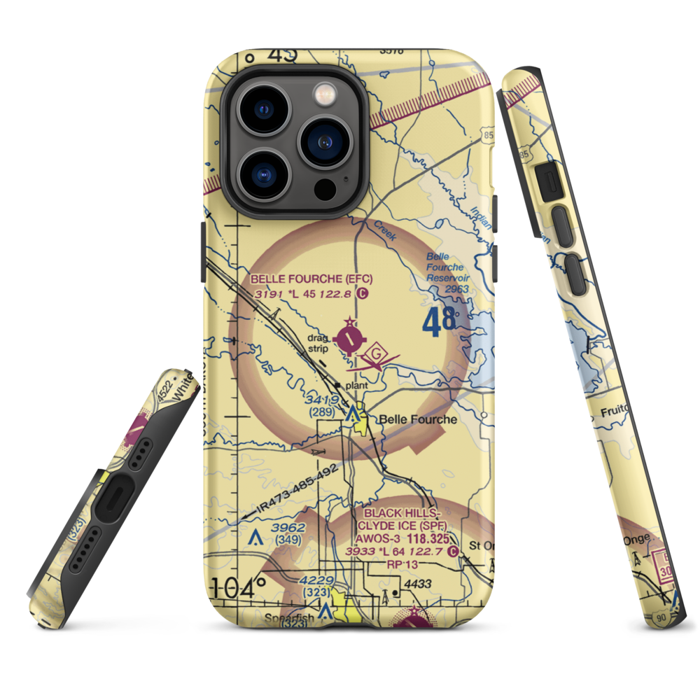 Belle Fourche Municipal Airport (EFC) VFR Sectional  Tough iPhone Case iPhone 14 Pro Max model shown