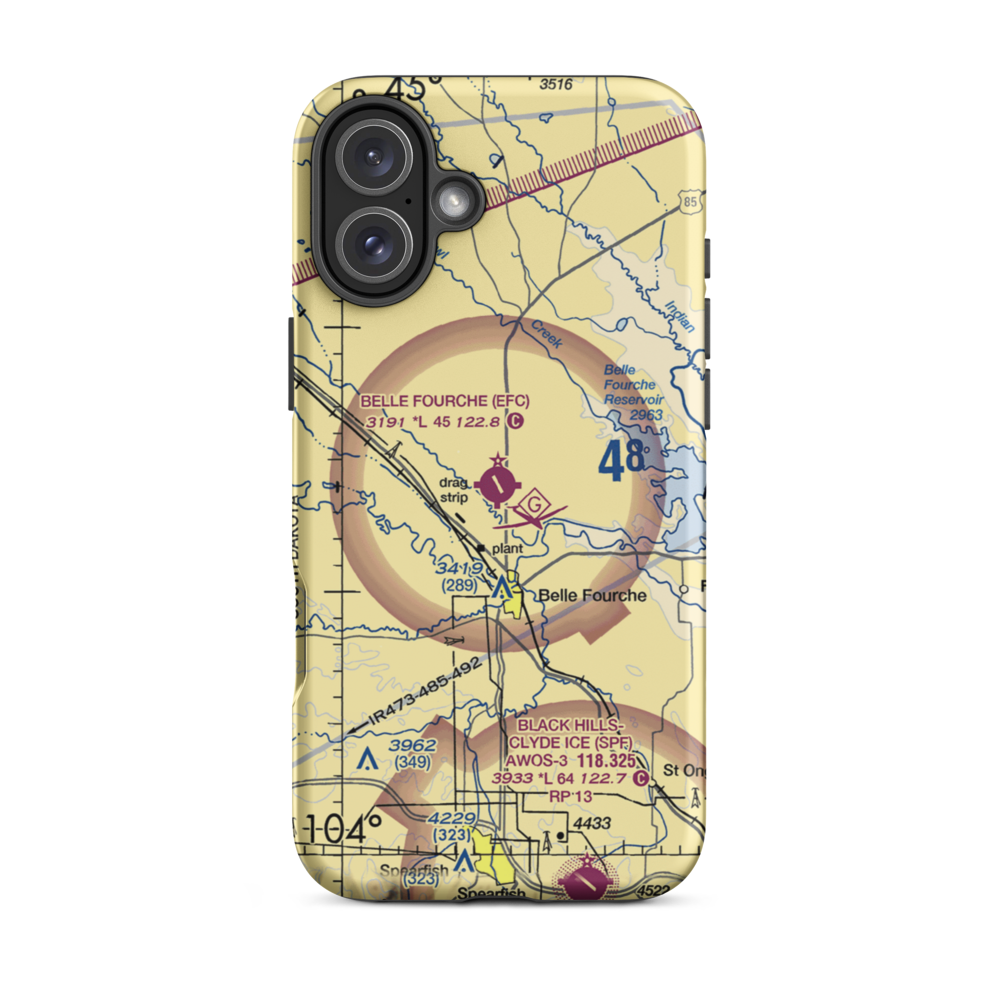 Belle Fourche Municipal Airport (EFC) VFR Sectional  Tough iPhone Case iPhone 16 Plus model shown