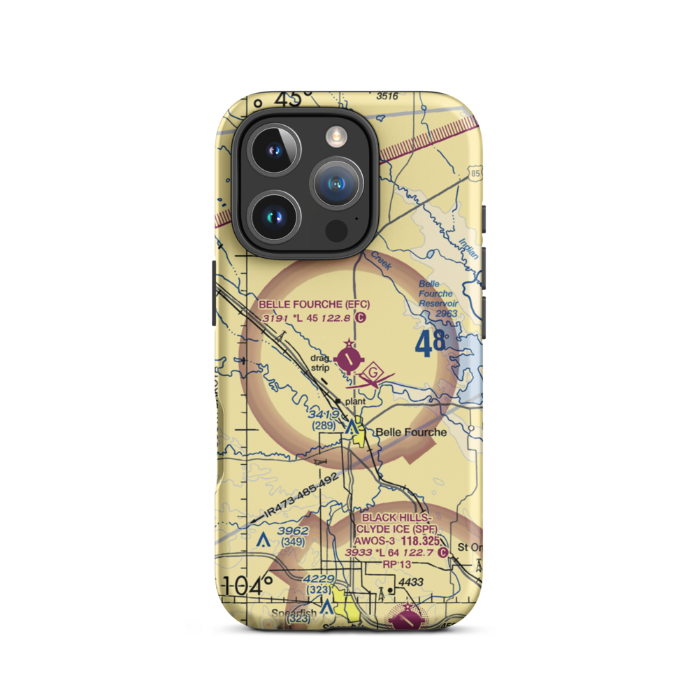 Belle Fourche Municipal Airport (EFC) VFR Sectional  Tough iPhone Case iPhone 16 Pro model shown