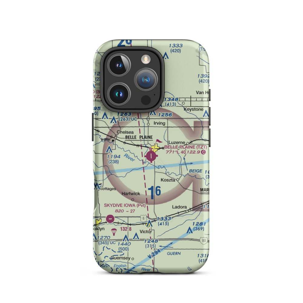 Belle Plaine Municipal Airport (TZT) VFR Sectional  Tough iPhone Case iPhone 16 Pro model shown