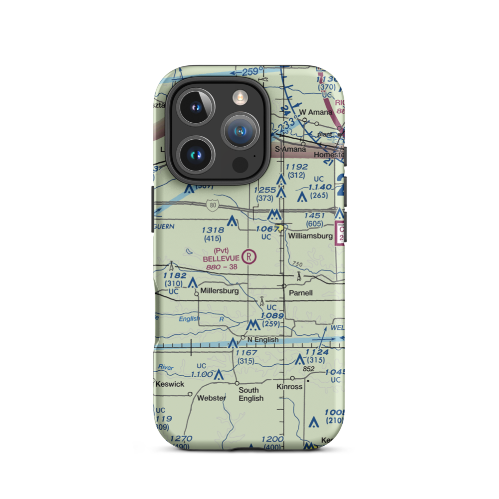 Bellevue Farms Airport (59IA) VFR Sectional  Tough iPhone Case iPhone 16 Pro model shown