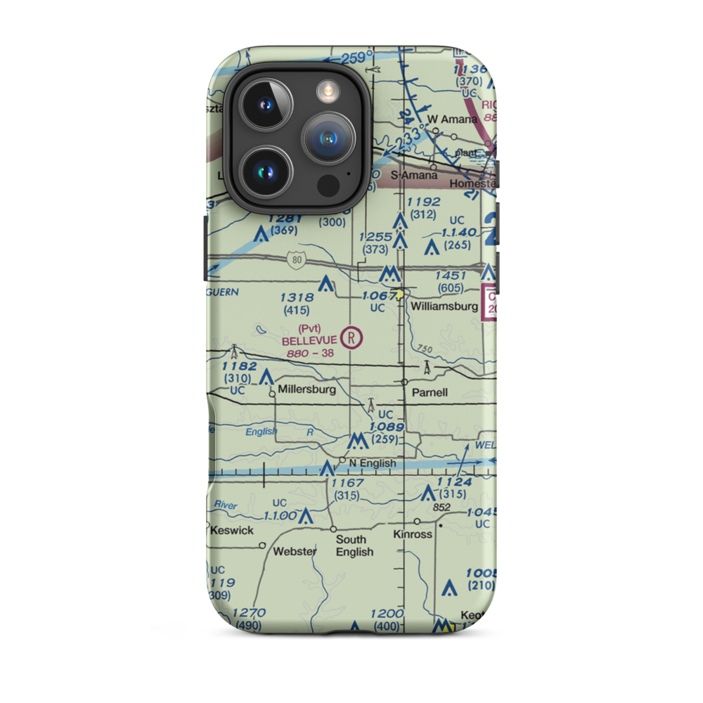 Bellevue Farms Airport (59IA) VFR Sectional  Tough iPhone Case iPhone 16 Pro Max model shown