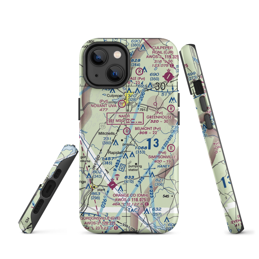 Belmont Farm Airport (88VA) VFR Sectional  Tough iPhone Case iPhone 14 model shown