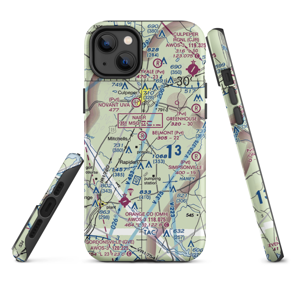 Belmont Farm Airport (88VA) VFR Sectional  Tough iPhone Case iPhone 14 Plus model shown