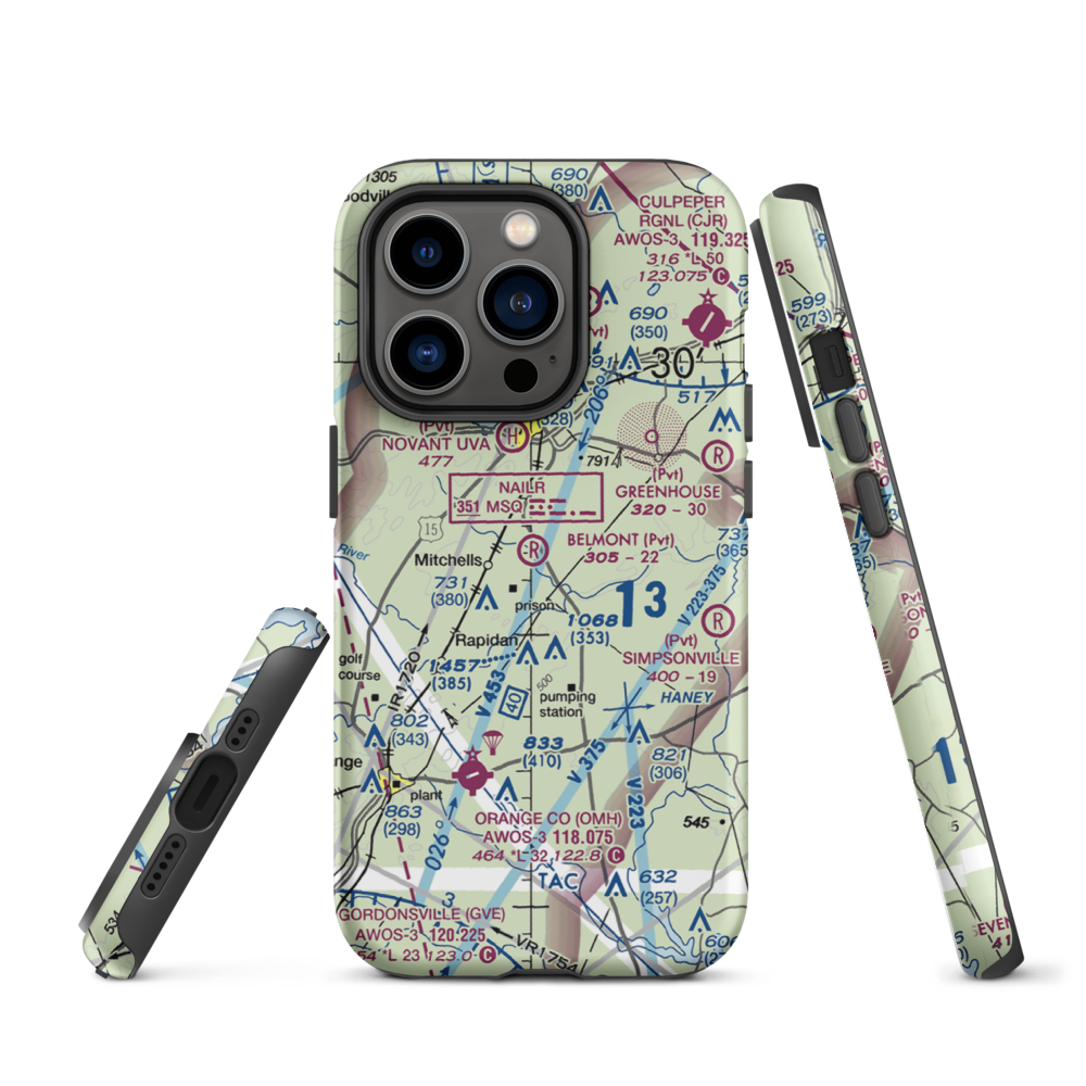 Belmont Farm Airport (88VA) VFR Sectional  Tough iPhone Case iPhone 14 Pro model shown