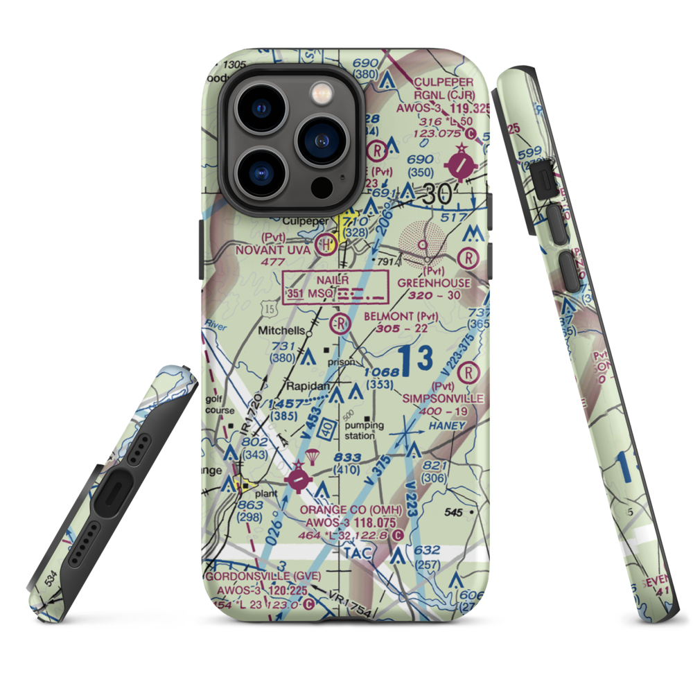 Belmont Farm Airport (88VA) VFR Sectional  Tough iPhone Case iPhone 14 Pro Max model shown