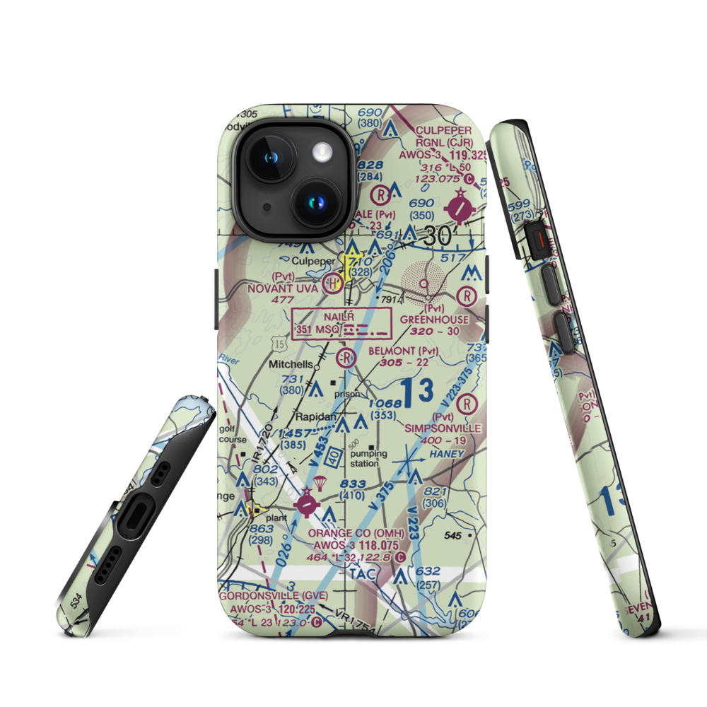 Belmont Farm Airport (88VA) VFR Sectional  Tough iPhone Case iPhone 15 model shown