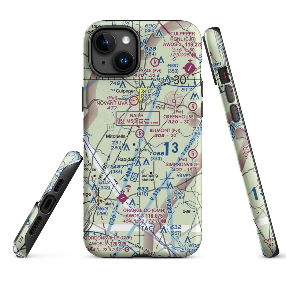 Belmont Farm Airport (88VA) VFR Sectional  Tough iPhone Case iPhone 15 Plus model shown