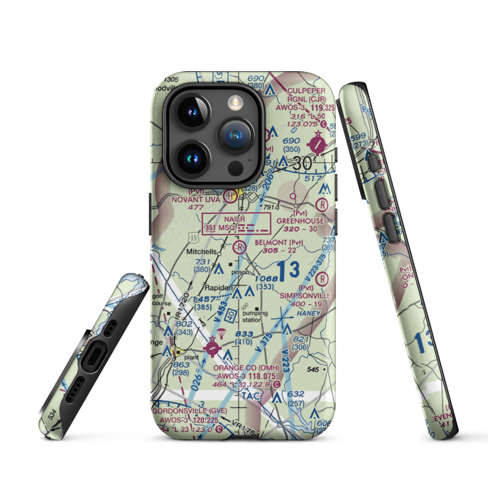 Belmont Farm Airport (88VA) VFR Sectional  Tough iPhone Case iPhone 15 Pro model shown