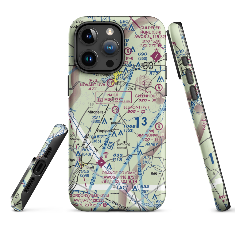 Belmont Farm Airport (88VA) VFR Sectional  Tough iPhone Case iPhone 15 Pro Max model shown